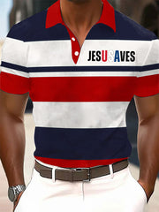 Men's Jesus Saves USA Printed Casual Button-Down Top