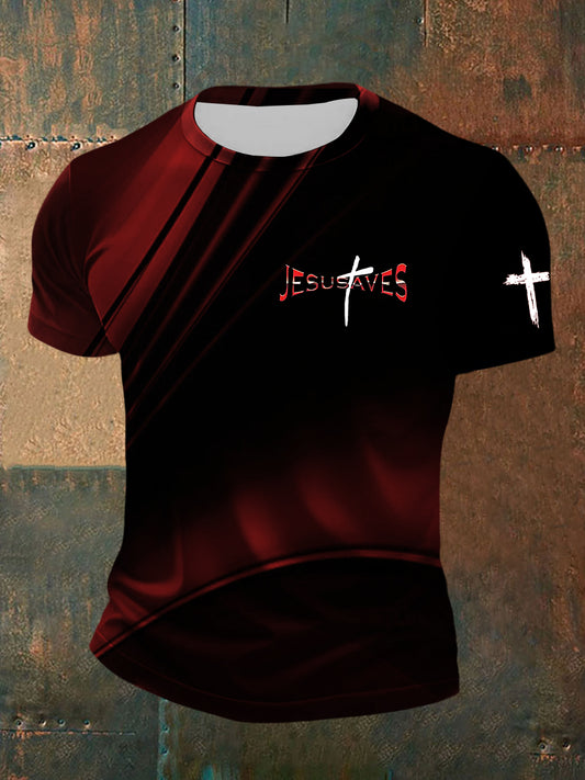 Men's Jesus Saves Faith Cross Casual Short Sleeve T-shirt