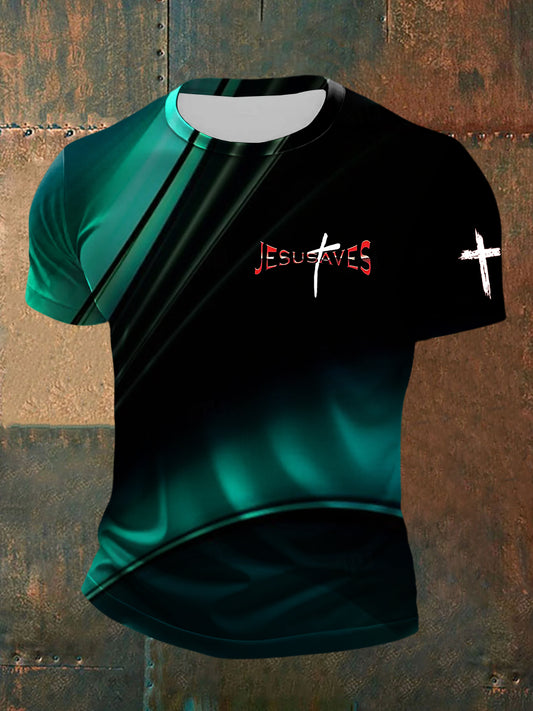 Men's Jesus Saves Faith Cross Casual Short Sleeve T-shirt