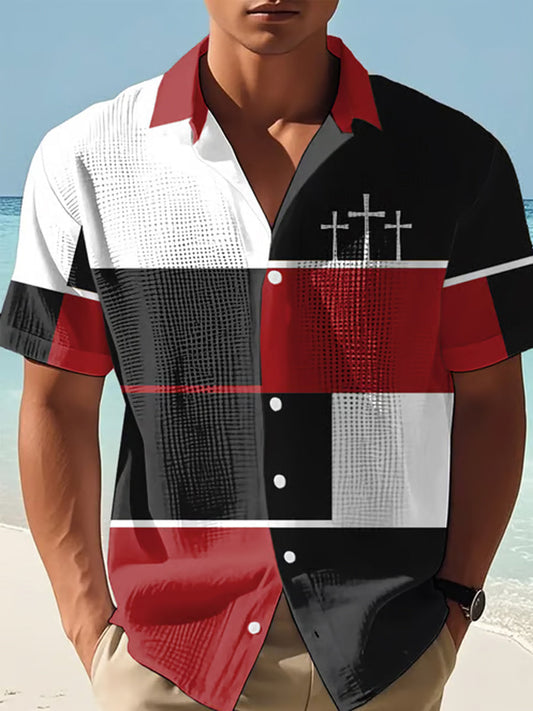 Men's Cross Faith Colorblock Print Casual Shirt