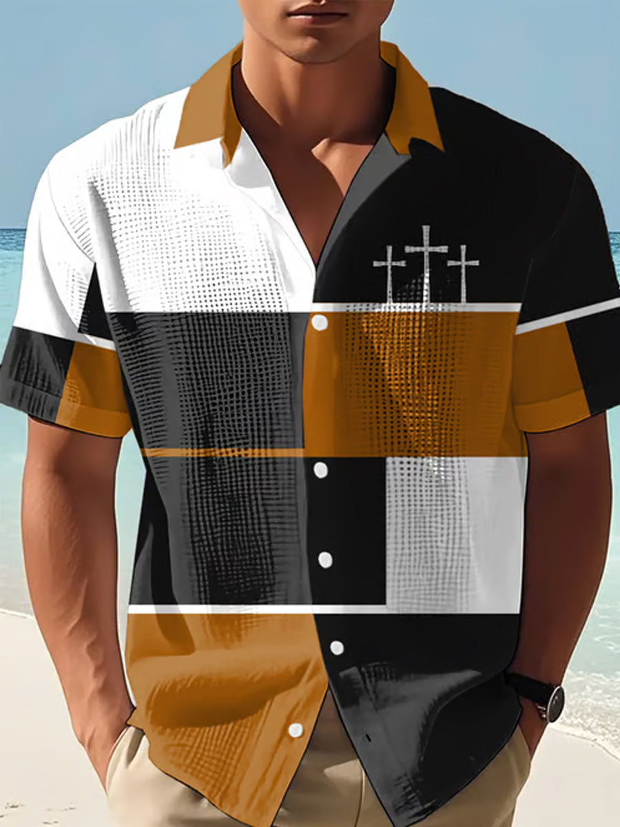 Men's Cross Faith Colorblock Print Casual Shirt