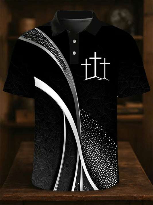 Men's Faith Cross Printed Casual Button Top