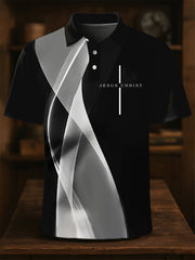 Men's Jesus Christ Printed Casual Button-Down Top