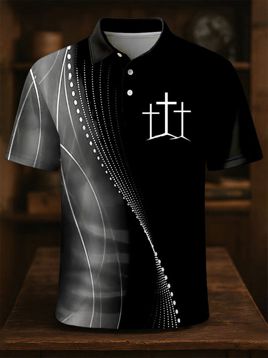 Men's Faith Cross Printed Casual Button Top