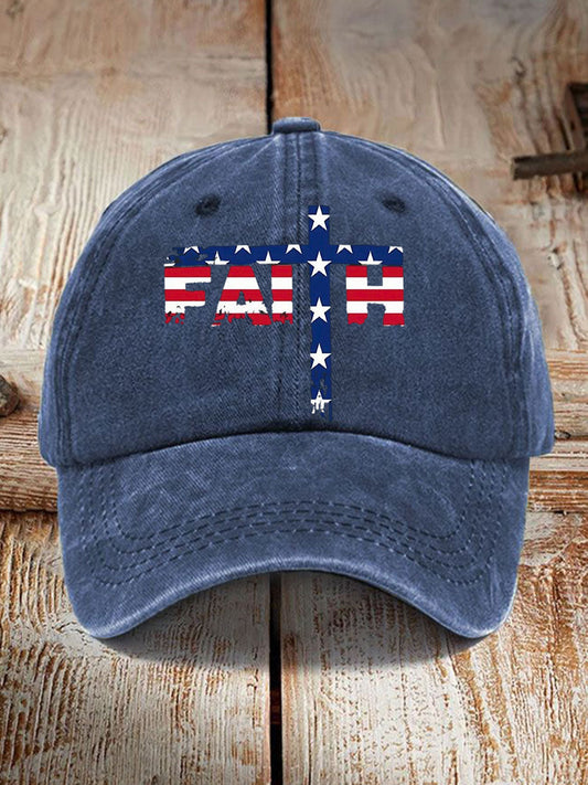Faith Cross American Flag Print Unisex Hat