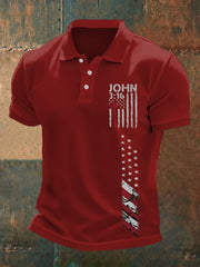 Men's Cross Faith American Flag Print Casual Polo