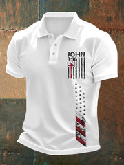 Men's Cross Faith American Flag Print Casual Polo
