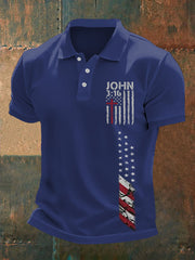Men's Cross Faith American Flag Print Casual Polo