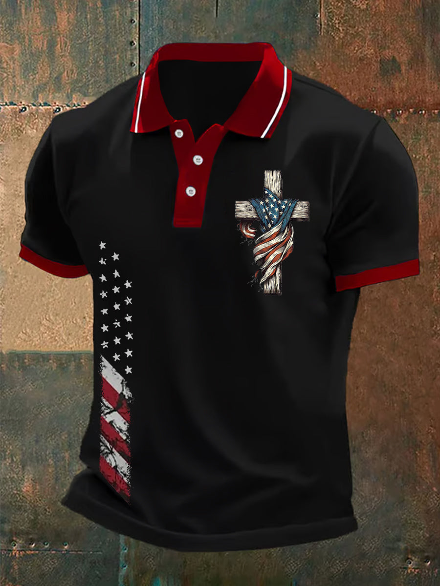 Men's American Flag Cross Faith Casual Polo
