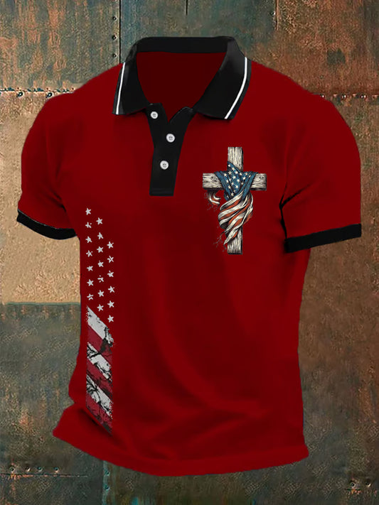 Men's American Flag Cross Faith Casual Polo