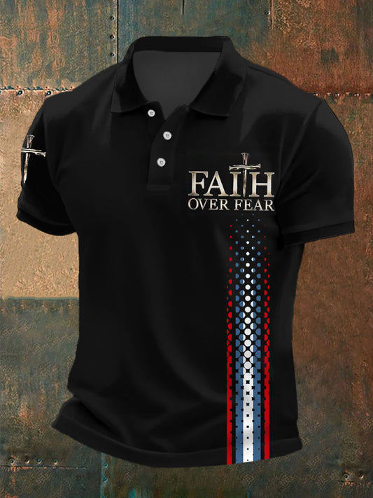 Men's Faith Over Fear Cross Print Casual Polo