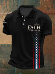 Men's Faith Over Fear Cross Print Casual Polo
