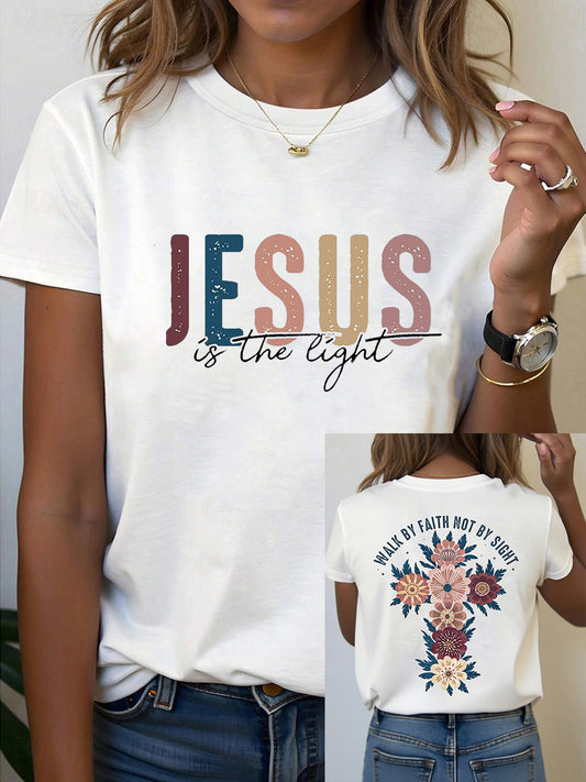 Women's Jesus is the Light Floral Christian T-Shirt