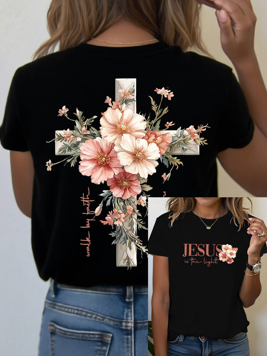 Women's Jesus is the Light Floral Christian T-Shirt
