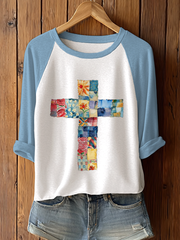 Women's Patchwork Art Cross Print Casual T-shirt