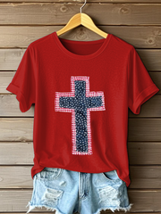 Women's Patchwork Art Cross Print Casual T-shirt