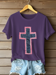 Women's Patchwork Art Cross Print Casual T-shirt