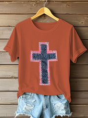 Women's Patchwork Art Cross Print Casual T-shirt