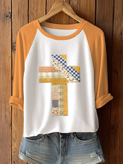 Women's Patchwork Art Cross Print Casual T-shirt