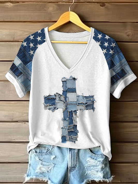 Women's Cross Printed Casual T-Shirt