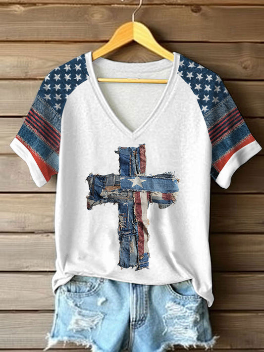 Women's Cross Printed Casual T-Shirt