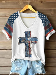 Women's Cross Printed Casual T-Shirt
