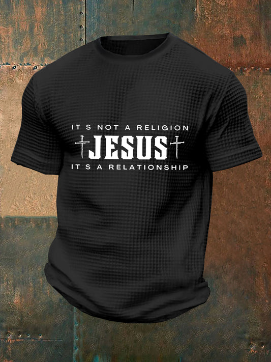 Men's Jesus It's No Religion It's A Relationship Waffle Short Sleeve Top