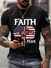 Men's Faith Over Fear Printed Casual T-Shirt