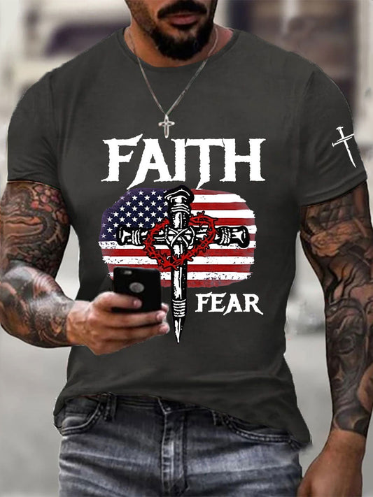 Men's Faith Over Fear Printed Casual T-Shirt