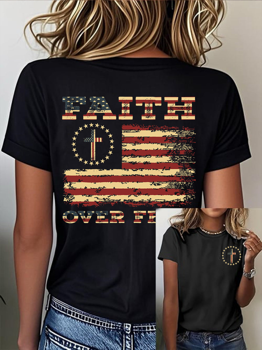Women's Faith Over Fear Flag Sleeve T-Shirt