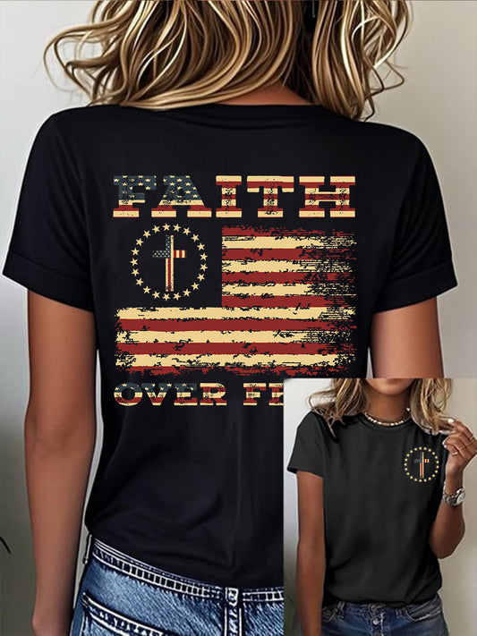 Women's Faith Over Fear Flag Sleeve T-Shirt