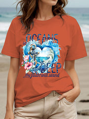 Women's In Oceans Deep My Faith Will Stand Printed Casual T-Shirt