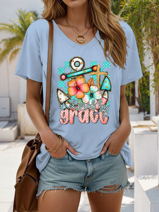 Women's Anchored By Grace Printed Casual T-Shirt