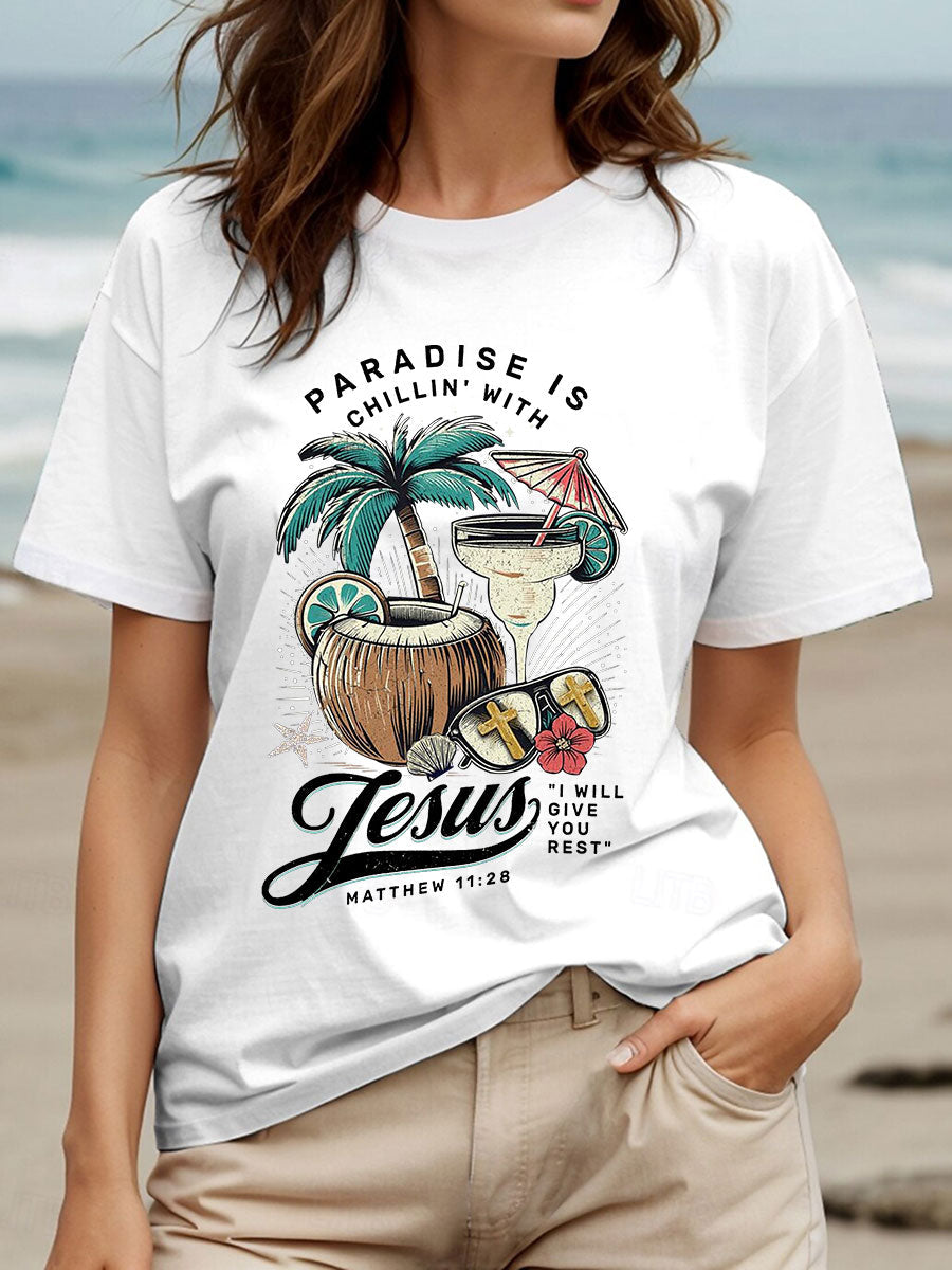 Women's Chillin' With Jesus Printed Casual T-Shirt