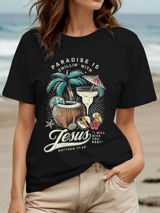 Women's Chillin' With Jesus Printed Casual T-Shirt