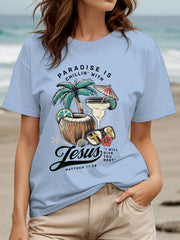 Women's Chillin' With Jesus Printed Casual T-Shirt