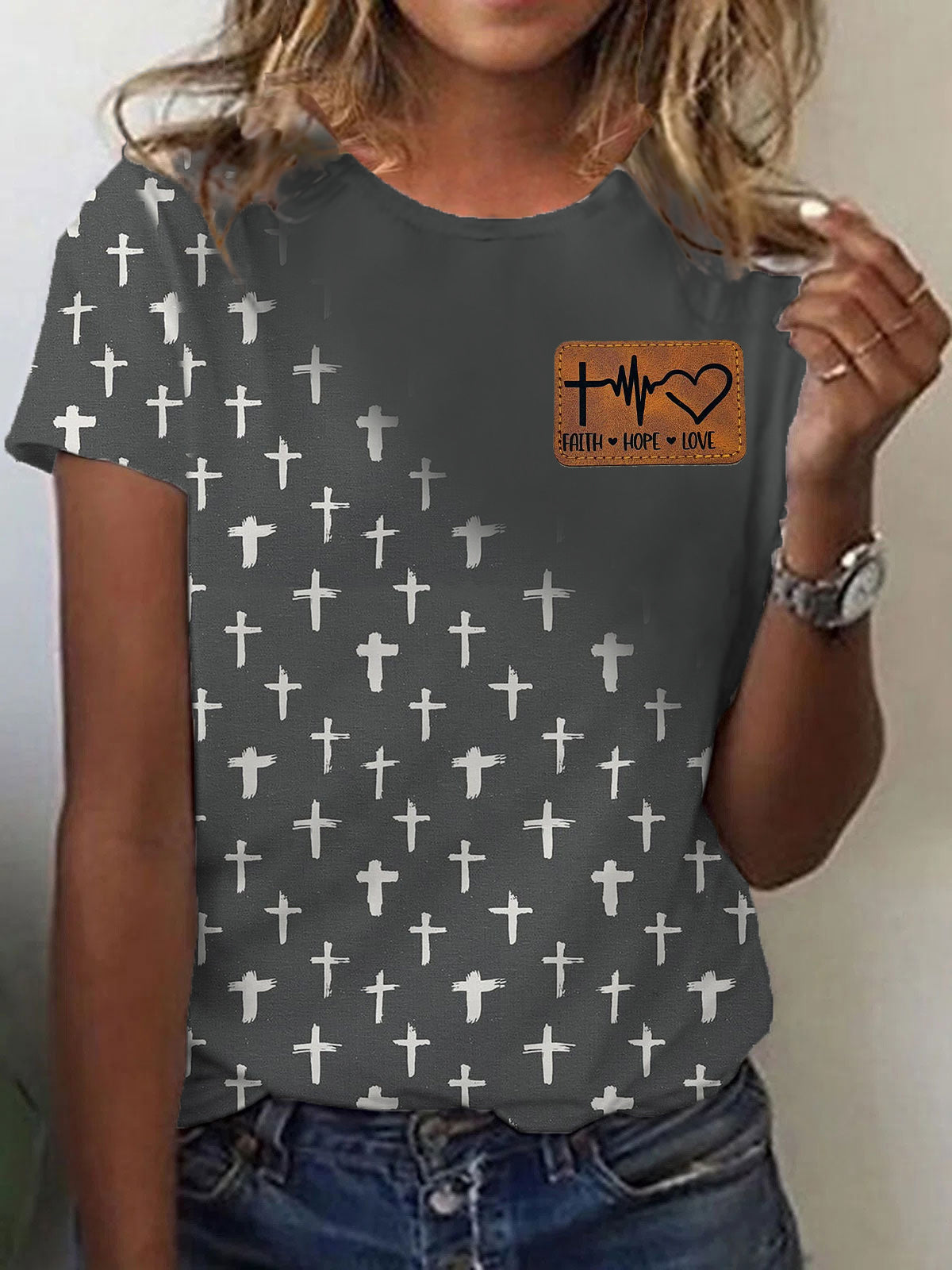 Women's Faith Hope Love Cross Short-sleeved T-shirt