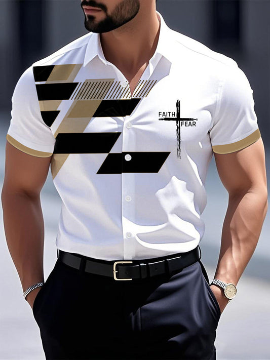 Men's Faith Over Fear Geometric Print Casual Short Sleeve Shirt