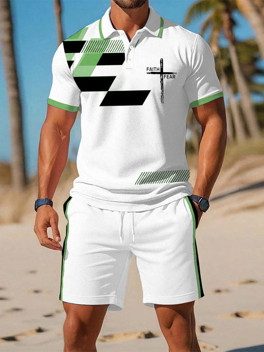 Men's Faith Over Fear Geometric Print Two-Piece Set