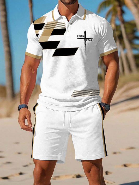 Men's Faith Over Fear Geometric Print Two-Piece Set