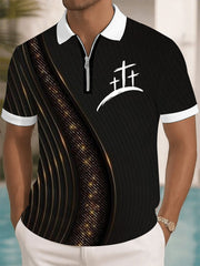 Men's Faith Cross Printed Casual Zip-Up Top