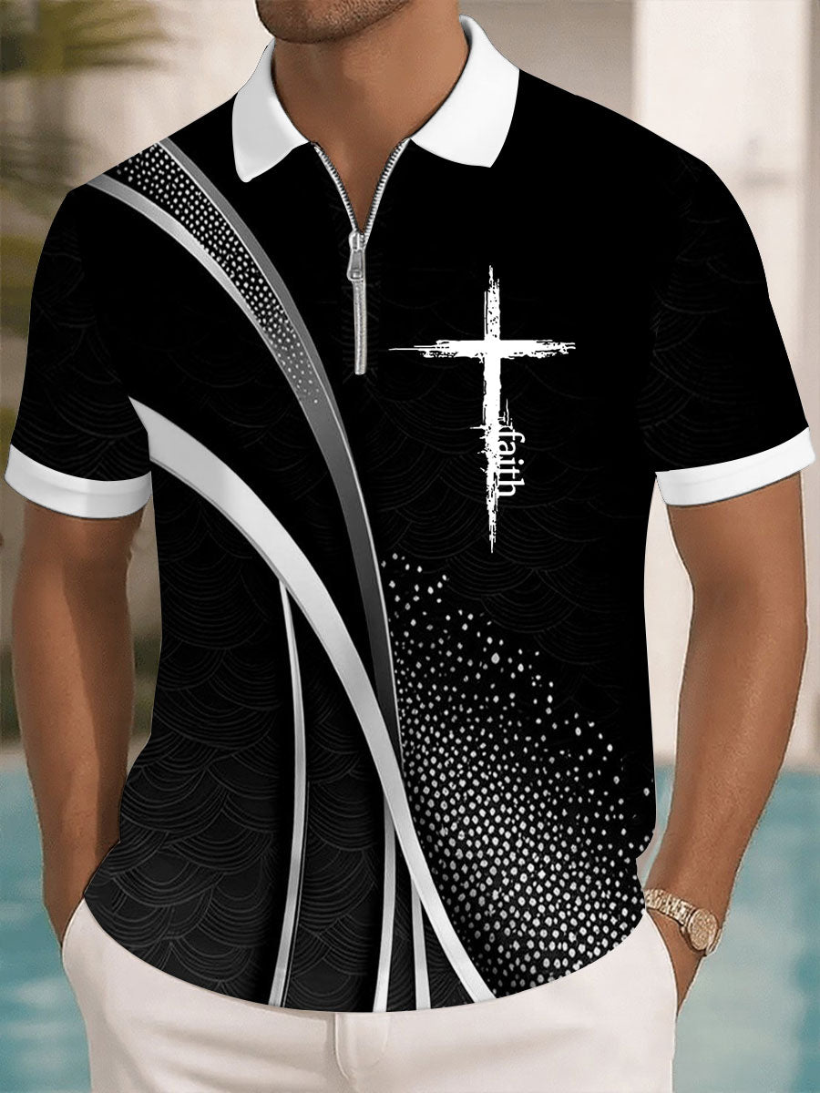 Men's Faith Cross Printed Casual Zip-Up Top