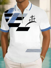 Men's Faith Cross Printed Casual Zip-Up Top