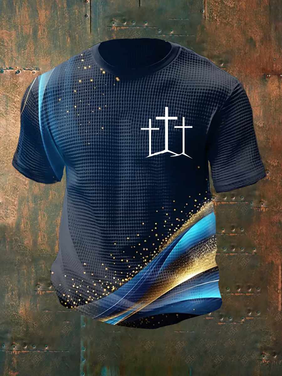 Men's Faith Cross Waffle Print Casual T-Shirt