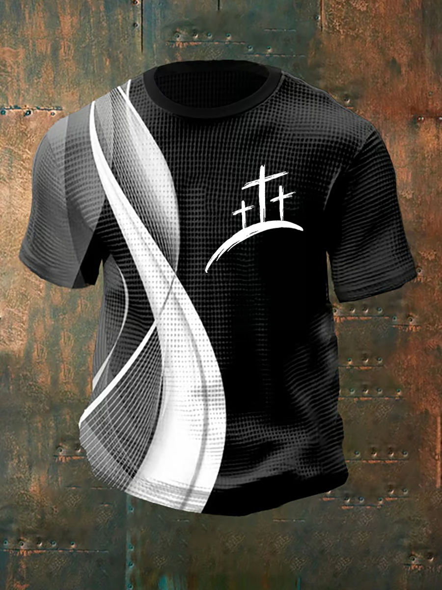 Men's Faith Cross Waffle Print Casual T-Shirt