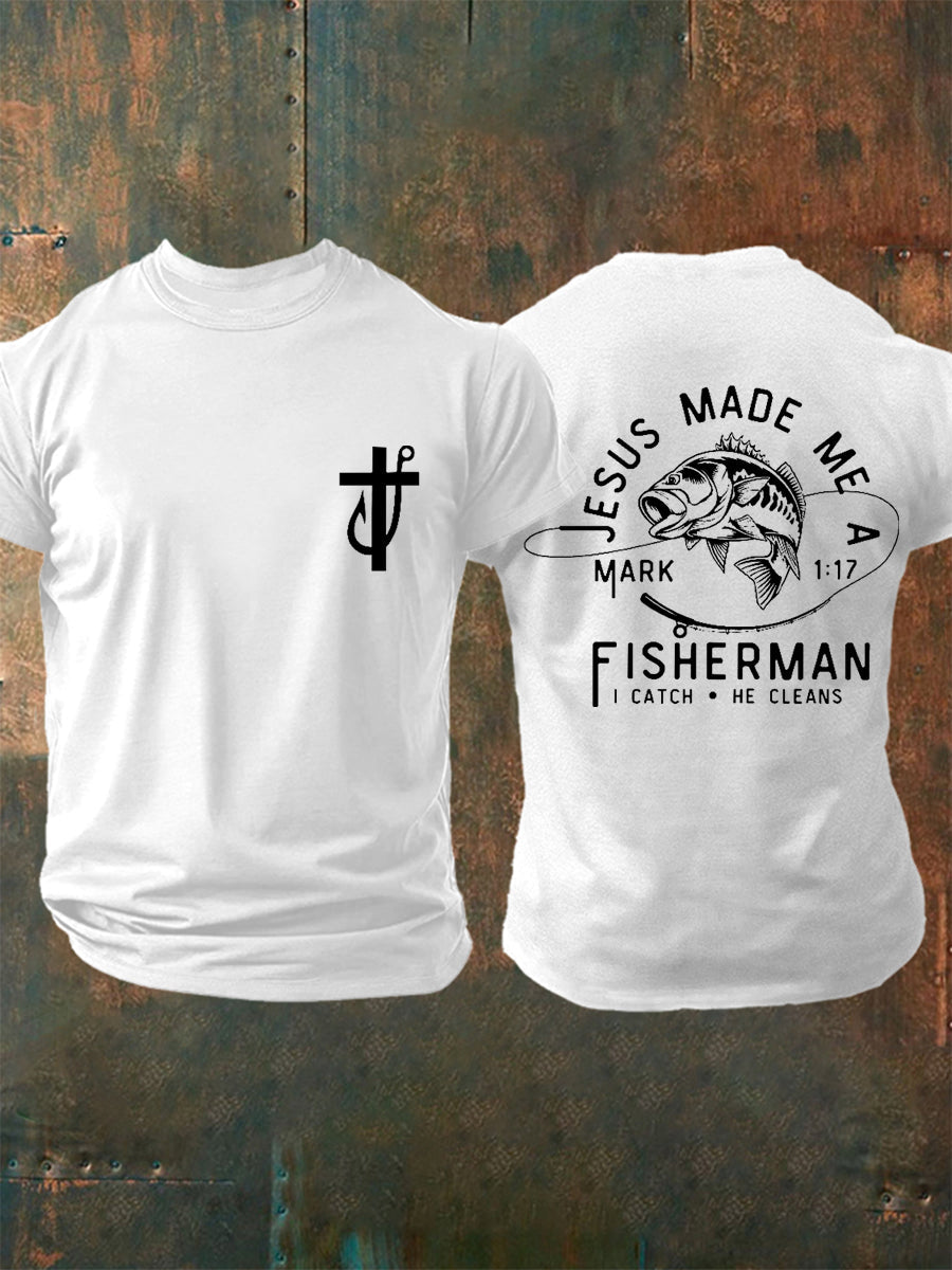 Men's Jesus Made Me A Fisherman Casual Tee
