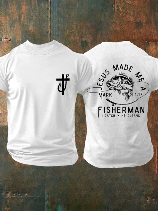 Men's Jesus Made Me A Fisherman Casual Tee