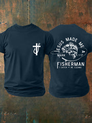 Men's Jesus Made Me A Fisherman Casual Tee