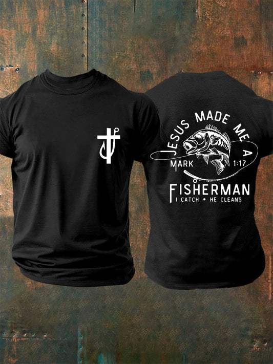 Men's Jesus Made Me A Fisherman Casual Tee