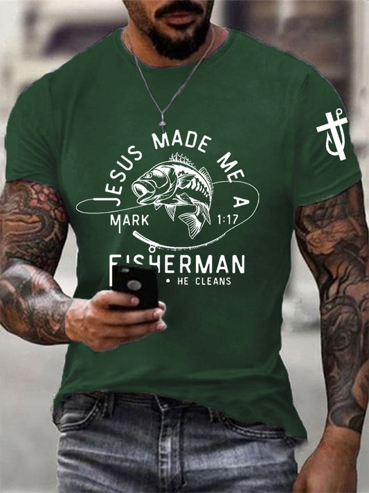 Men's Jesus Made Me A Fisherman Casual Tee